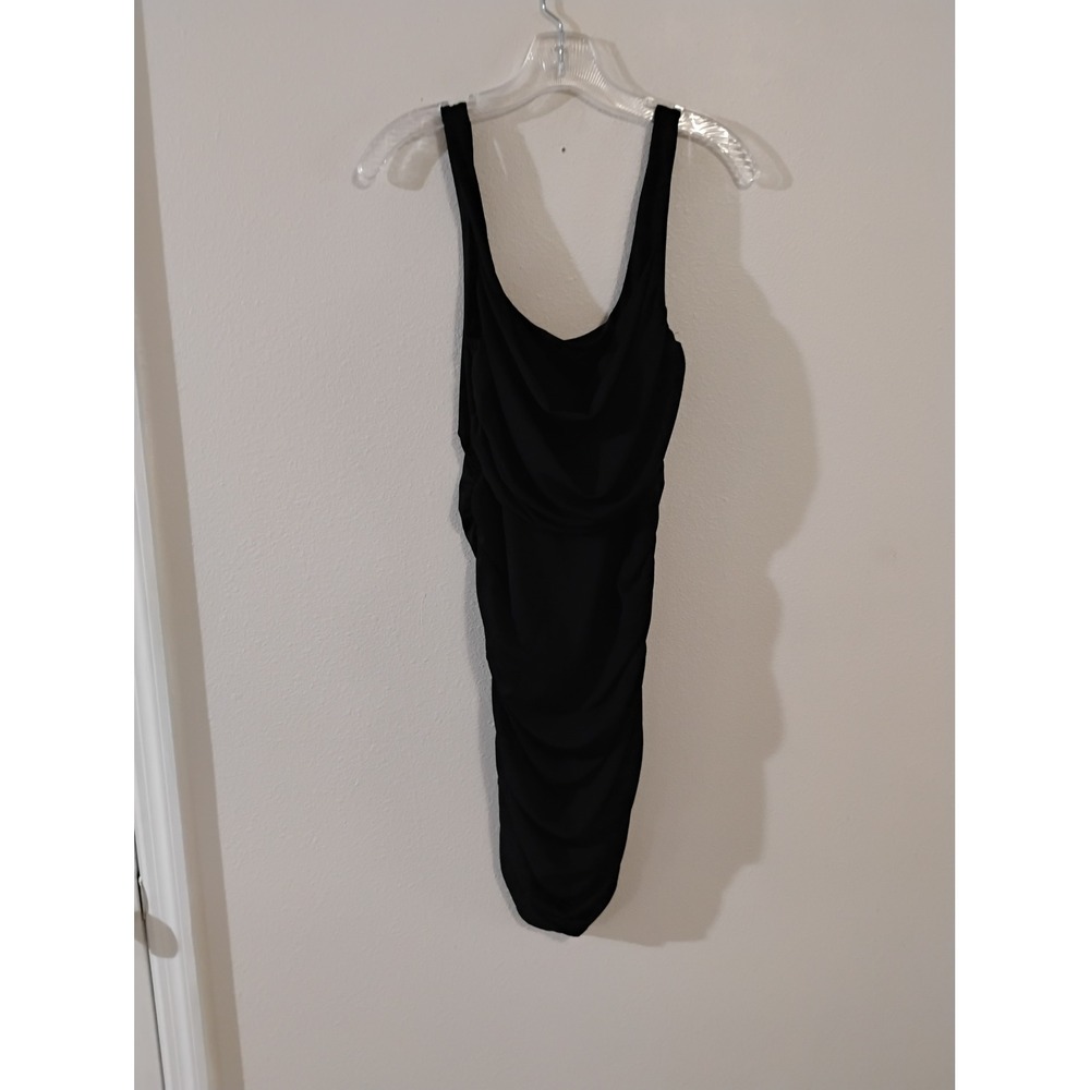 Anrabess Womens Black Ruched Cowl Neck Sleeveless Bodycon Mini Dress Size Medium